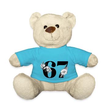Nummer 67 Schwarze Blumen - 67. Blumengeburtstag - Teddy - Atollblau - Vorne
