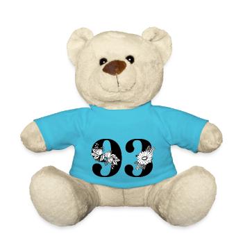 Number 93 Black Floral - 93rd Floral Birthday - Teddy Bear - atoll blue - Front