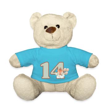 14th Birthday Fox Flowers - Teddy Bear - atoll blue - Front