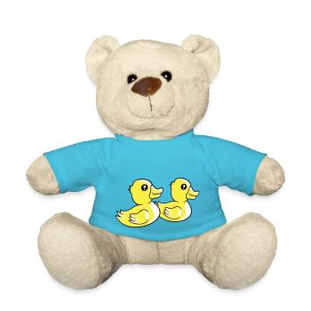 2 Ducks Swimming Water Couple Two Friends Team - Teddy Bear - atoll blue - Front