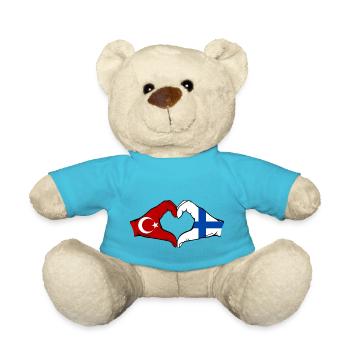 Turquie Finlande Drapeau Mains Coeur Forme - Nounours - bleu outremer - Devant