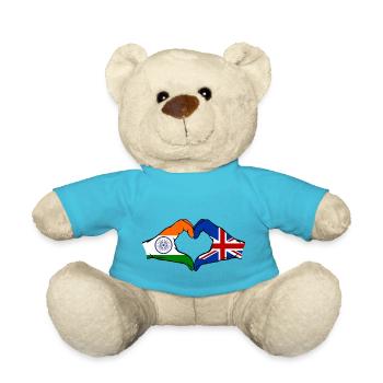 India Great Britain Flag Hands Heart Shape - Teddy Bear - atoll blue - Front