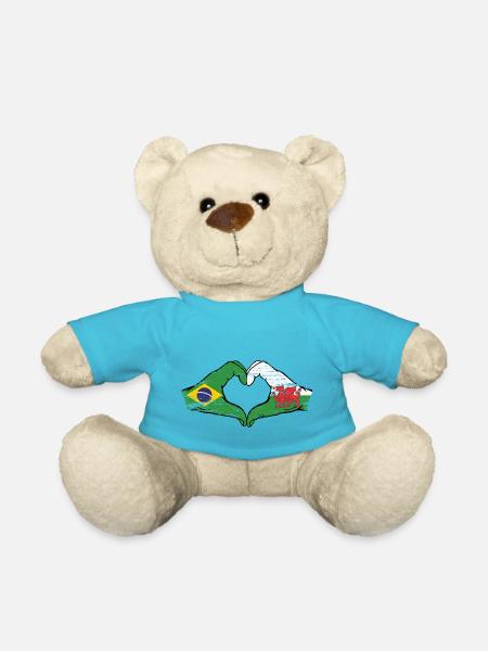 Brasilien Wales Flagge Hände Herzform used - Teddy - Atollblau
