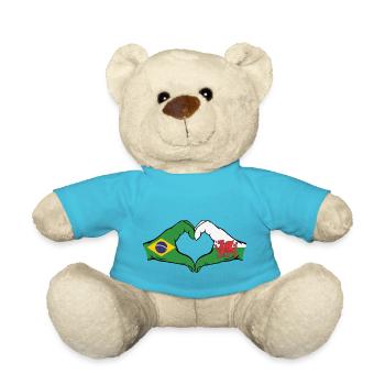 Brazil Wales Flag Hands Heart Shape - Teddy Bear - atoll blue - Front
