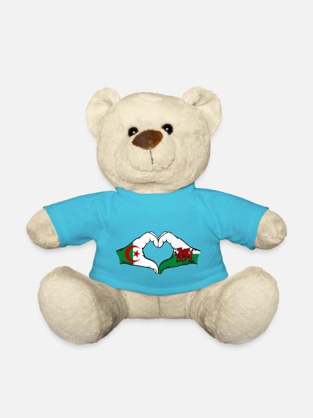 Algérie Pays de Galles Drapeau Mains Coeur Forme - Nounours - bleu outremer