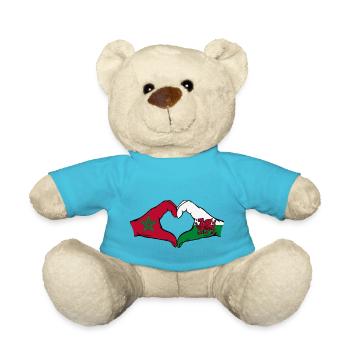 Marokko Wales Flagge Hände Herzform - Teddy - Atollblau - Vorne