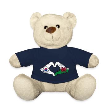 South Korea Wales flag hands heart shape used - Teddy Bear - french navy - Front