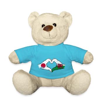 Japon Pays de Galles drapeau mains forme de coeur utilisé - Nounours - bleu outremer - Devant