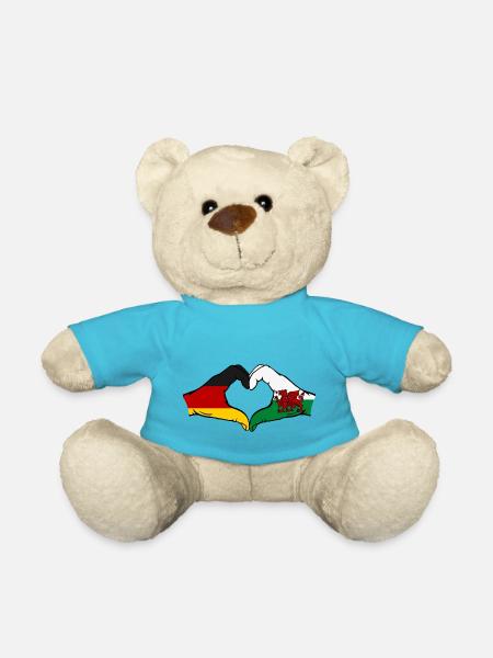 Deutschland Wales Flagge Hände Herzform - Teddy - Atollblau