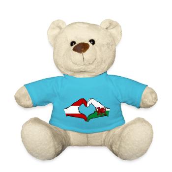 Austria Wales Flag Hands Heart Shape - Teddy Bear - atoll blue - Front