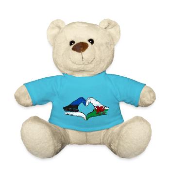 Estonia Wales flag hands heart shape used - Teddy Bear - atoll blue - Front