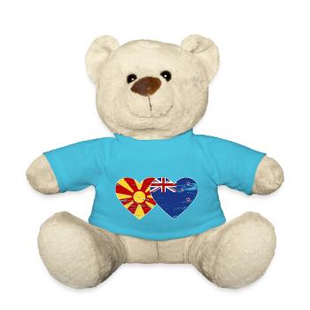 Mazedonien Neuseeland Flagge Herz used - Teddy - Atollblau - Vorne