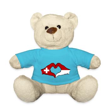 Schweiz Monaco Flagge Hände Herzform - Teddy - Atollblau - Vorne