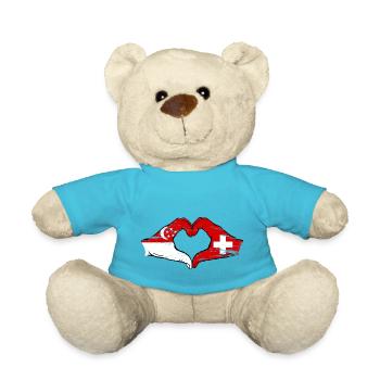 Singapour Suisse Drapeau Mains Coeur Forme Utilisé - Nounours - bleu outremer - Devant