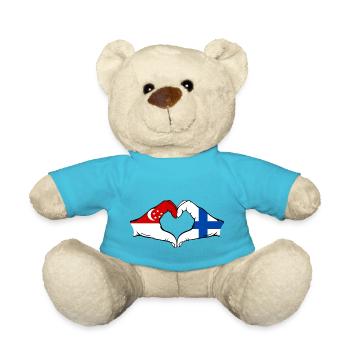 Singapour Finlande Drapeau Mains Coeur Forme - Nounours - bleu outremer - Devant