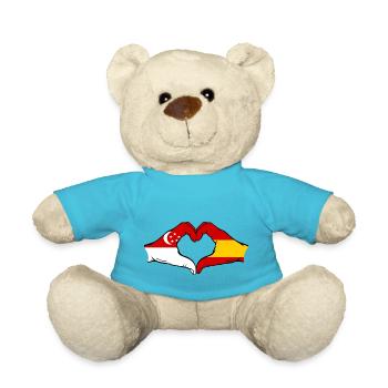 Singapour Espagne Drapeau Mains Coeur Forme - Nounours - bleu outremer - Devant