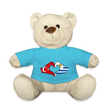 Turkey Uruguay Flag Hands Heart Shape Used - Teddy Bear - atoll blue - Front