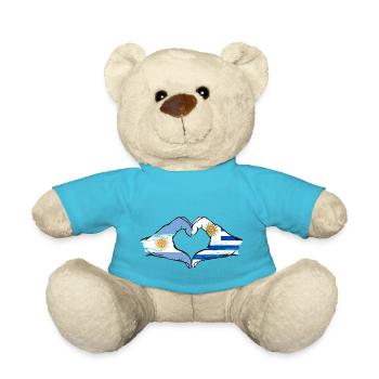 Argentina Uruguay Flag Hands Heart Shape Used - Teddy Bear - atoll blue - Front