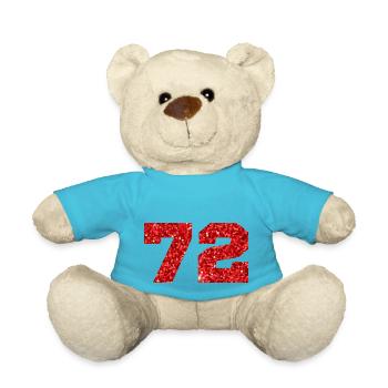72 Red Glitter - 72 Birthday - Teddy Bear - atoll blue - Front