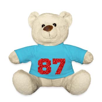 Nummer 87 Roter Glitzer - 87. Jahrestag - Teddy - Atollblau - Vorne