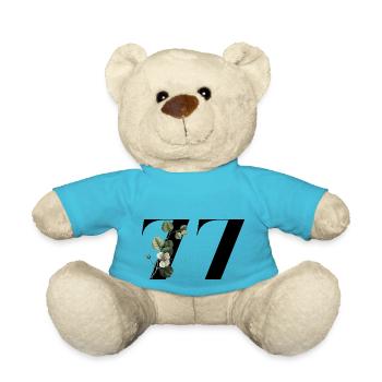 Nummer 77 Blumengrün - 77. Blumengeburtstag - Teddy - Atollblau - Vorne