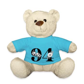Numéro 94 floral noir - 94e anniversaire floral - Nounours - bleu outremer - Devant