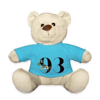 Number 93 Floral Green - 93rd Floral Birthday - Teddy Bear - atoll blue - Front
