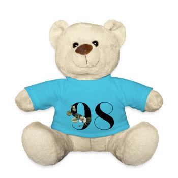 Nummer 98 Grüne Blumen - 98. Blumengeburtstag - Teddy - Atollblau - Vorne