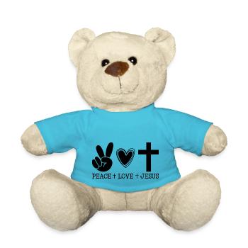 Friede, Liebe & Jesus - Teddy - Atollblau - Vorne