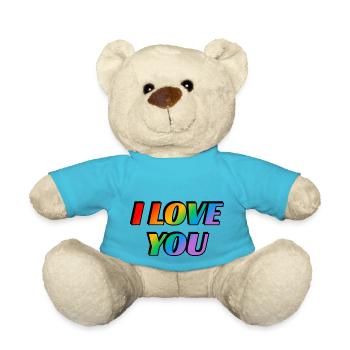 Je t’aime - couple gay - texte arc-en-ciel fierté LGBT - Nounours - bleu outremer - Devant