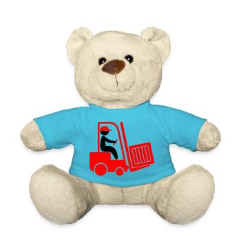 A forklift transporting a box - Teddy Bear - atoll blue - Front