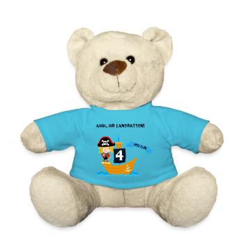 Geburtstagsshirt 4 Jahre Junge Pirat Piraten - Teddy - Atollblau - Vorne