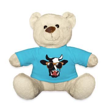 Kuh mit Sonnenbrille Bauernhof Bauer Coole Kuh - Teddy - Atollblau - Vorne