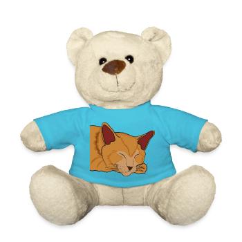 Schlafende Katze Illustration Geschenk - Teddy - Atollblau - Vorne