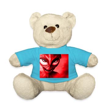 Alien with Sharp Teeth Design - Red - Teddy Bear - atoll blue - Front