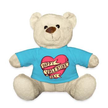 Happy Valentinstag Vintage-Tattoo-Stil - Teddy - Atollblau - Vorne