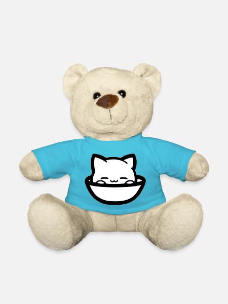 Cozy cat in bowl - Teddy Bear - atoll blue