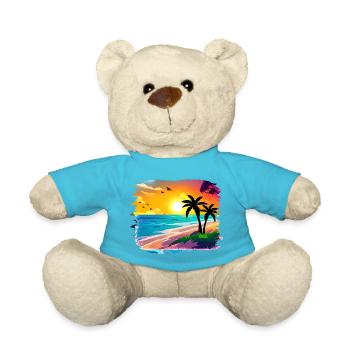 Summer Sunset Beach Watercolor - Teddy Bear - atoll blue - Front