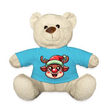 Weihnachtsrentier mit Mütze - Teddy - Atollblau - Vorne