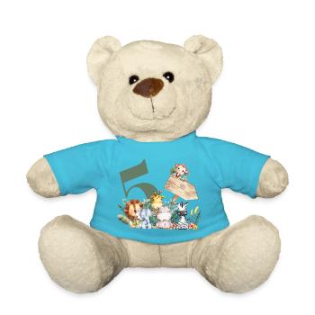 5th Birthday Personalized Safari - Teddy Bear - atoll blue - Front