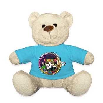 Kitten in a Cup: Adorable Cat Tee - Teddy Bear - atoll blue - Front
