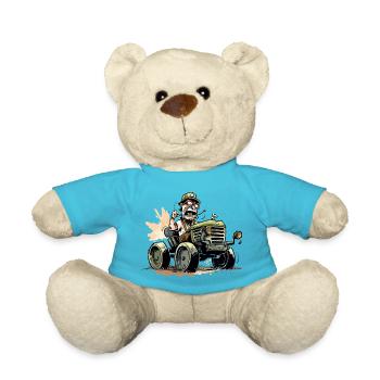 Wütender Bauer auf seinem Traktor - Teddy - Atollblau - Vorne