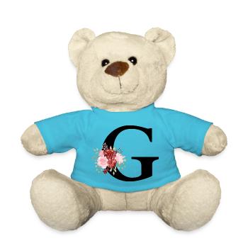 Roter Blumenbuchstabe G - Teddy - Atollblau - Vorne