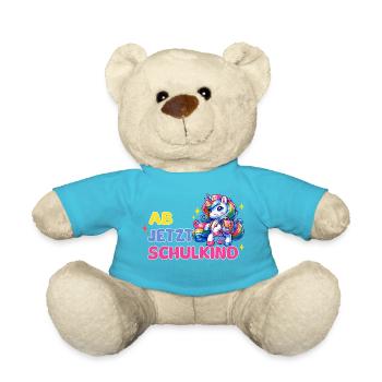 Ab jetzt Schulkind - Shirt / Geschenk Einschulung - Teddy - Atollblau - Vorne