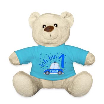 Polizeiauto Ich bin 1 Geburtstag Blau - Teddy - Atollblau - Vorne