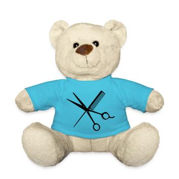 T-shirt de coiffeur élégant : ciseaux et peigne - Nounours - bleu outremer - Devant
