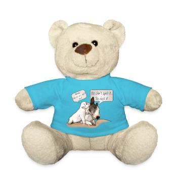 « Comment épeler l’amour » bull terrier avec chiot - Nounours - bleu outremer - Devant