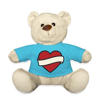 Tattoo Heart Banner Scroll Vector - Teddy Bear - atoll blue - Front