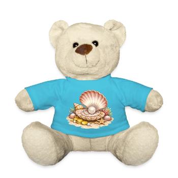 Pearl Shell with Treasure Illustration - Teddy Bear - atoll blue - Front