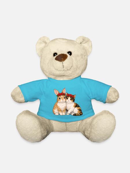 Kaninchen und Katze - Teddy - Atollblau